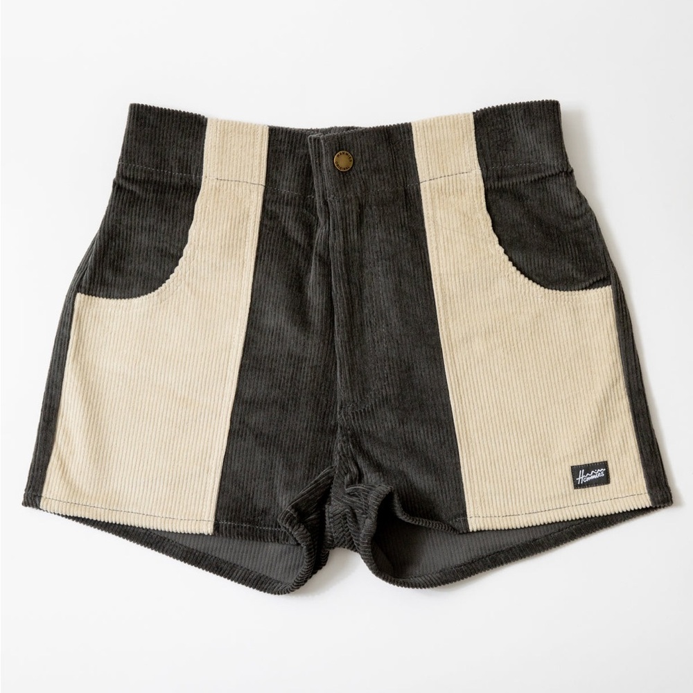 Hammies Corduroy Two Tone Shorts Women’s Sz 34 Gray Beige Sand 2" inseam